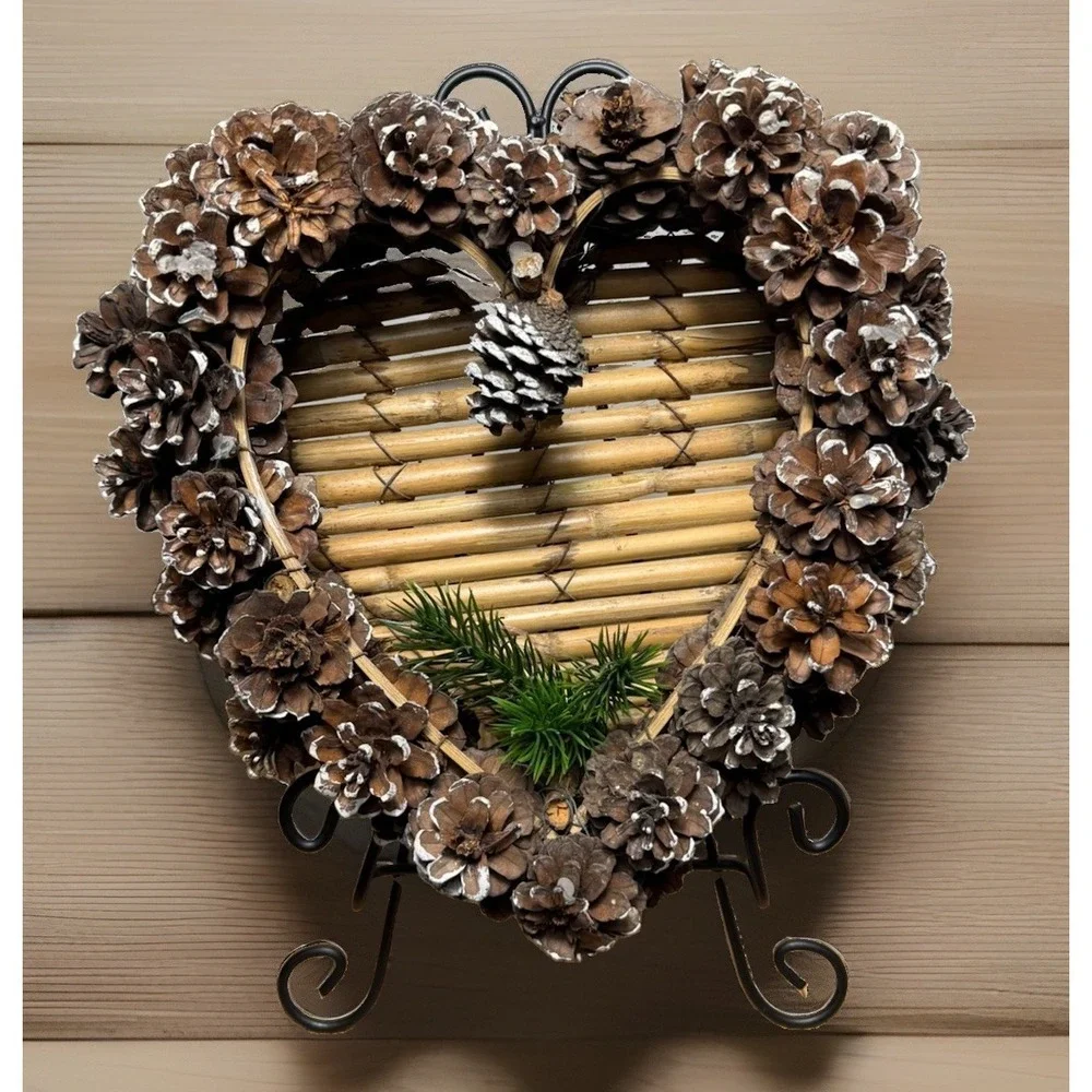 Rustic Heart‎ Shaped Pinecone Wreath natural Country Cabin Farmhouse Home Decor